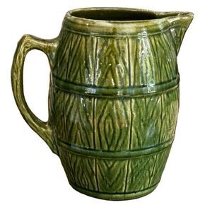 McCoy Pottery Antique Vintage Green Tankard Stoneware Pitcher. Shield Mark 4.